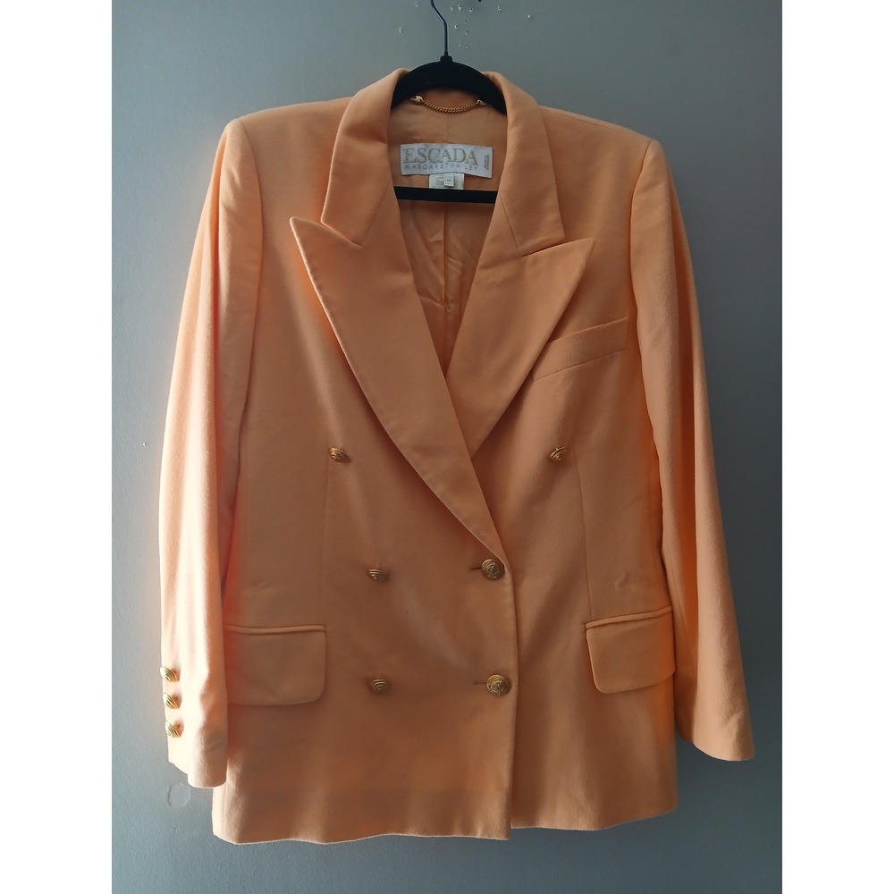 Escada Margaretha Ley Cashmere Wool Blazer Orange Double Breasted Vintage Sz 40